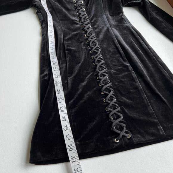 MARCIANO Velvet Corset Lace Up Bodycon Mini Dress Long Sleeve Black Women's S‎ - Picture 11 of 12